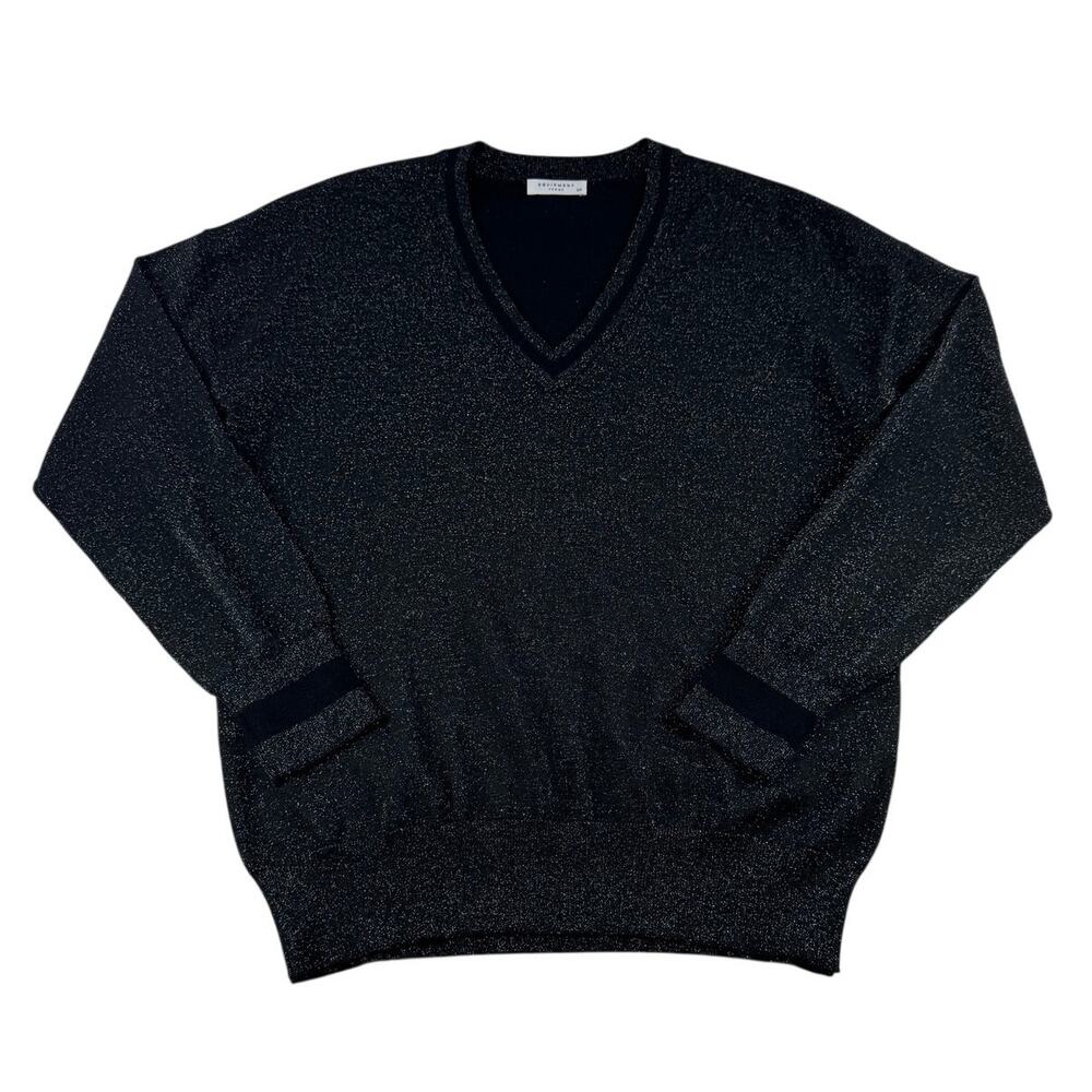 Equipment Lucinda Metallic Sweater S V Neck Wool Silk Blend Pullover Top Shimmer